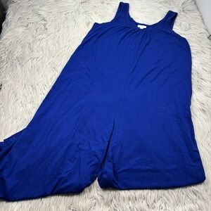 J.Jill Women's M Blue Jersey Knit Cropped Wide Leg Jumpsuit Pull On Dopamine